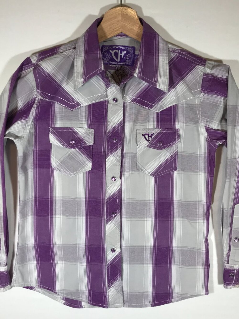 Cowgirl Hardware Girl's Medium 7/8 Purple Pearl Snap Button Up Long Sleeve Shirt
